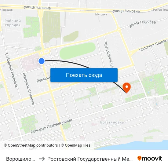 Ворошиловский Пр. to Ростовский Государственный Медицинский Университет map