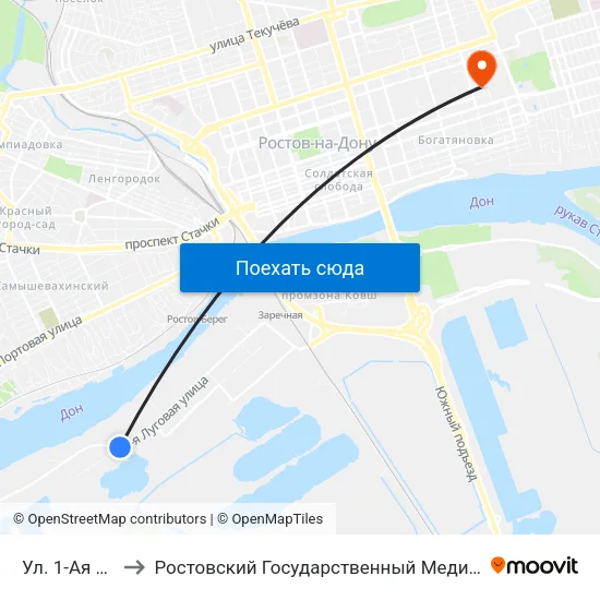 Ул. 1-Ая Луговая to Ростовский Государственный Медицинский Университет map