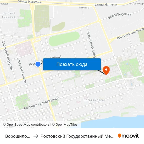 Ворошиловский Пр. to Ростовский Государственный Медицинский Университет map