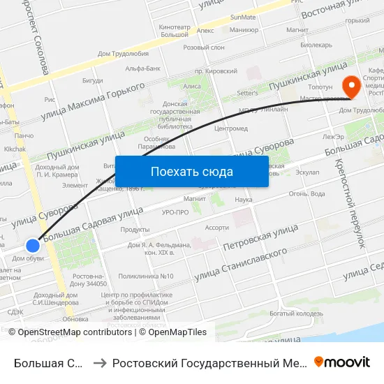 Большая Садовая Ул. to Ростовский Государственный Медицинский Университет map