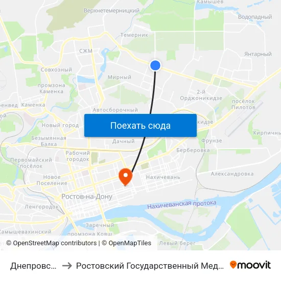 Днепровский Пер. to Ростовский Государственный Медицинский Университет map