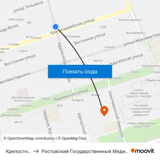 Крепостной Пер. to Ростовский Государственный Медицинский Университет map