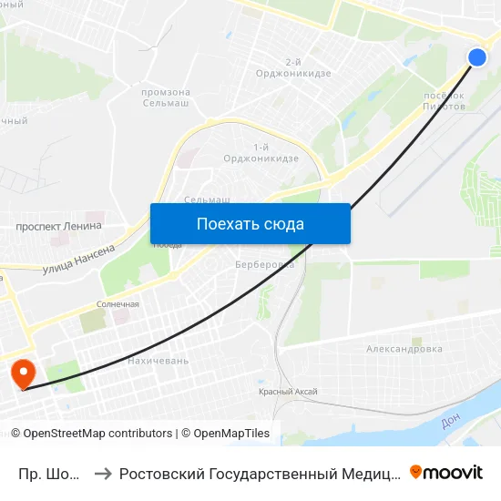 Пр. Шолохова to Ростовский Государственный Медицинский Университет map