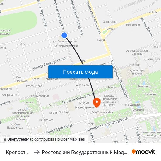 Крепостной Пер. to Ростовский Государственный Медицинский Университет map