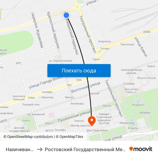 Нахичеванский Пер. to Ростовский Государственный Медицинский Университет map