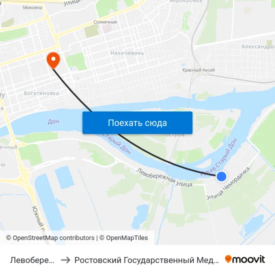 Левобережная Ул. to Ростовский Государственный Медицинский Университет map