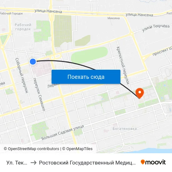 Ул. Текучева to Ростовский Государственный Медицинский Университет map