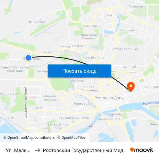 Ул. Малиновского to Ростовский Государственный Медицинский Университет map