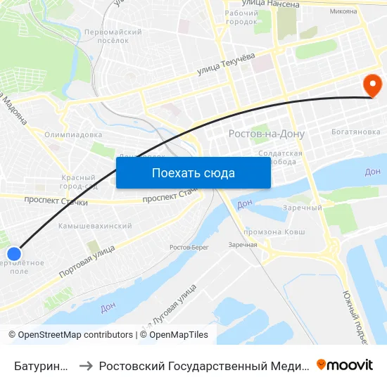 Батуринская Ул. to Ростовский Государственный Медицинский Университет map