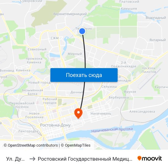 Ул. Думенко to Ростовский Государственный Медицинский Университет map