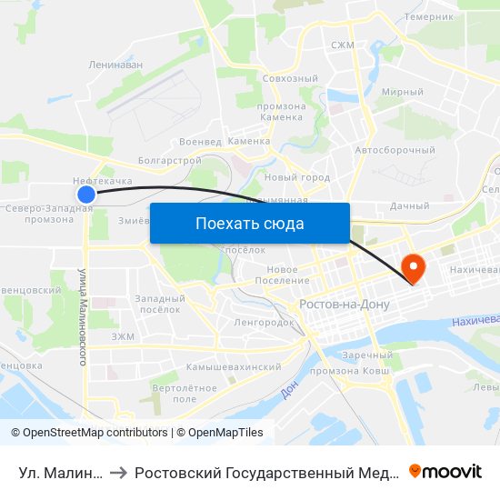 Ул. Малиновского to Ростовский Государственный Медицинский Университет map