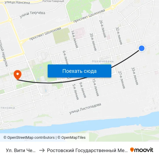 Ул. Bити Черевичкина to Ростовский Государственный Медицинский Университет map