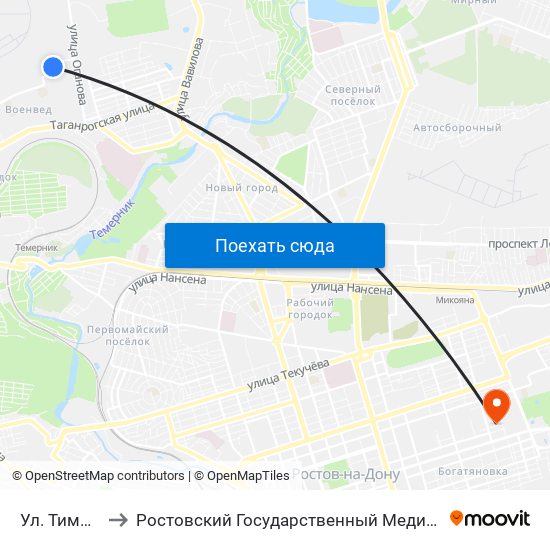 Ул. Тимошенко to Ростовский Государственный Медицинский Университет map