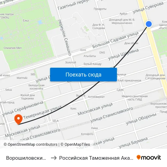 Ворошиловский Пр. to Российская Таможенная Академия map