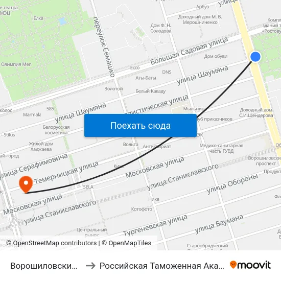 Ворошиловский Пр. to Российская Таможенная Академия map