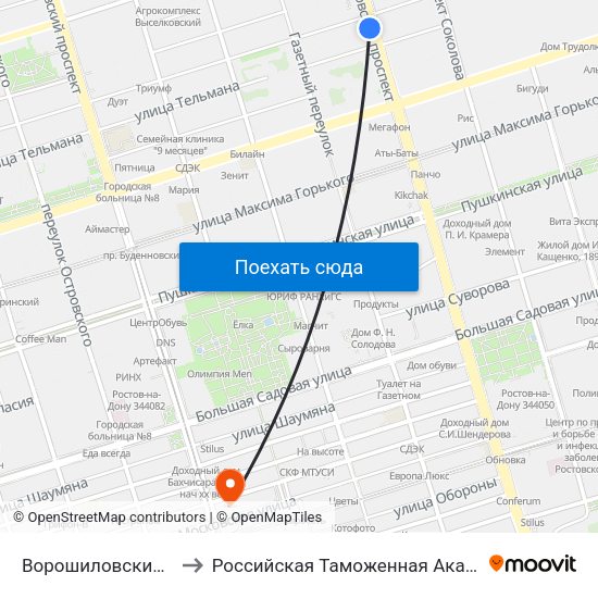 Ворошиловский Пр. to Российская Таможенная Академия map