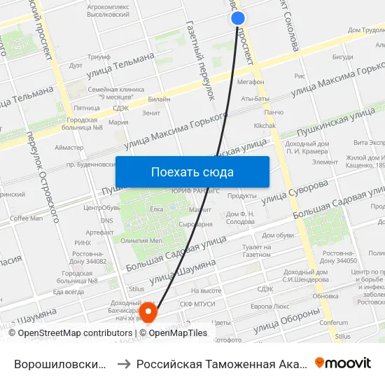 Ворошиловский Пр. to Российская Таможенная Академия map