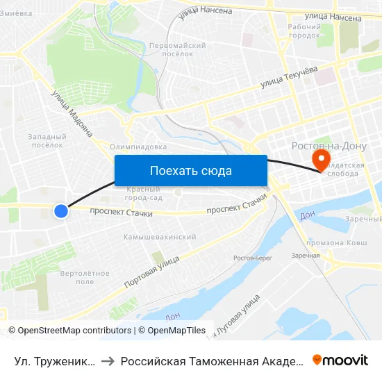 Ул. Тружеников to Российская Таможенная Академия map