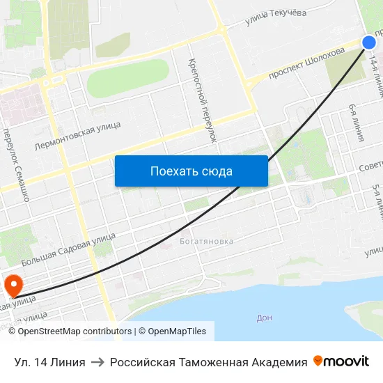 Ул. 14 Линия to Российская Таможенная Академия map