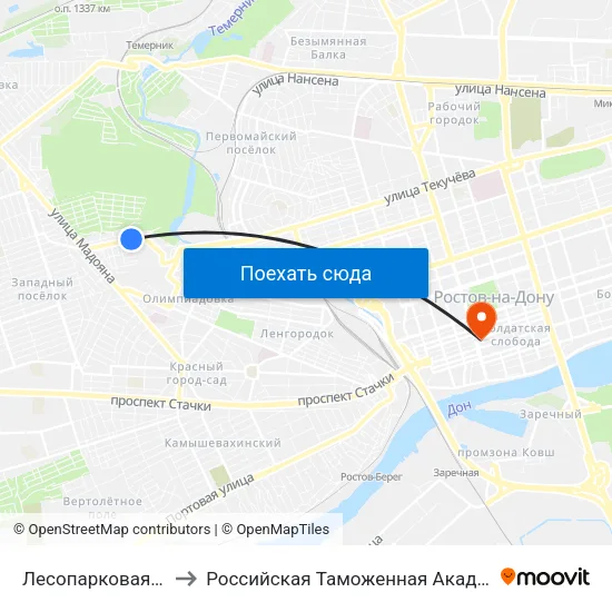 Лесопарковая Ул. to Российская Таможенная Академия map