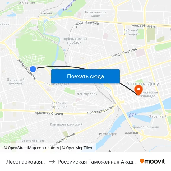 Лесопарковая Ул. to Российская Таможенная Академия map