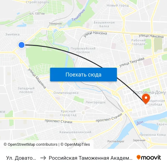 Ул. Доватора to Российская Таможенная Академия map