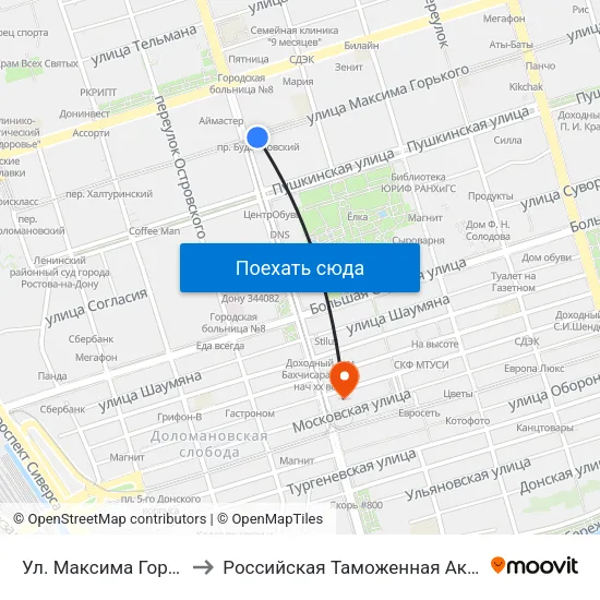 Ул. Максима Горького to Российская Таможенная Академия map