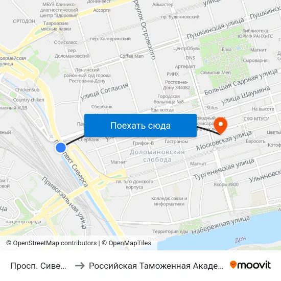 Просп. Сиверса to Российская Таможенная Академия map