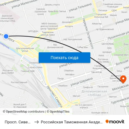 Просп. Сиверса to Российская Таможенная Академия map