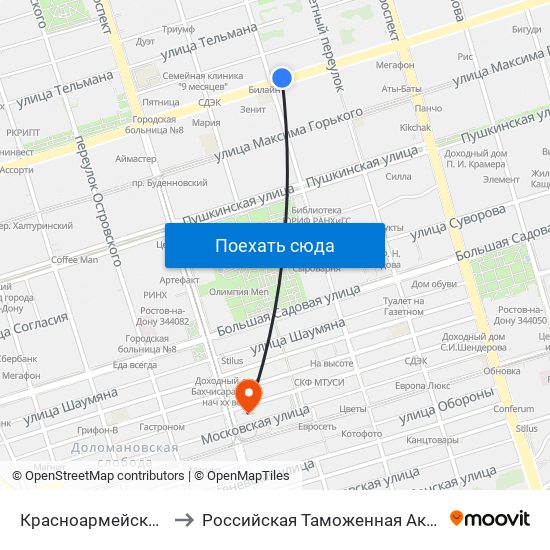 Красноармейская Ул. to Российская Таможенная Академия map