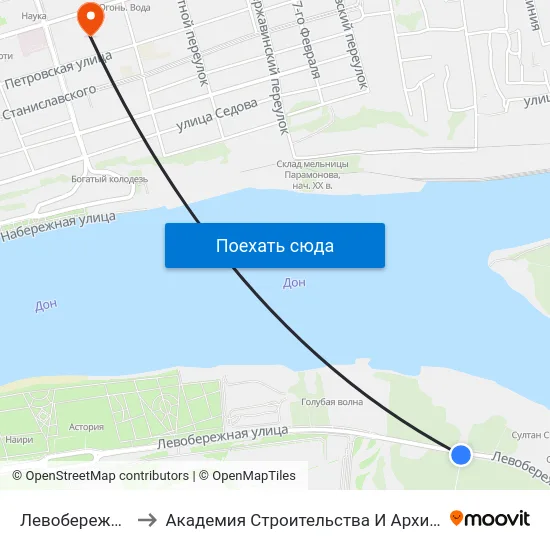 Левобережная Ул. to Академия Строительства И Архитектуры Дгту map