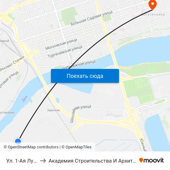 Ул. 1-Ая Луговая to Академия Строительства И Архитектуры Дгту map