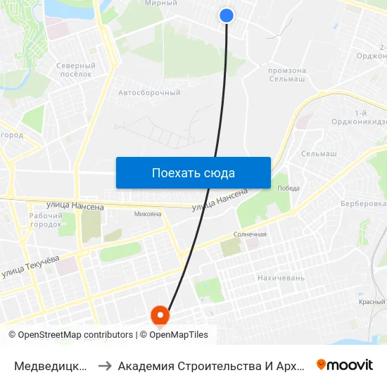 Медведицкий Пер. to Академия Строительства И Архитектуры Дгту map