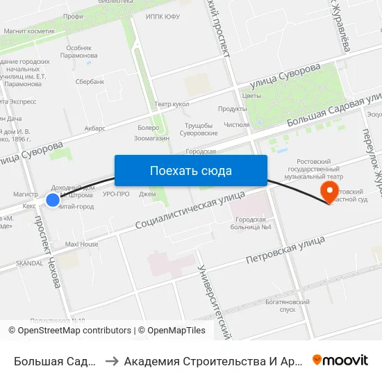 Большая Садовая Ул. to Академия Строительства И Архитектуры Дгту map