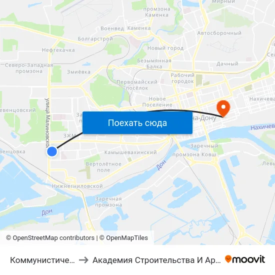 Коммунистический Пр. to Академия Строительства И Архитектуры Дгту map