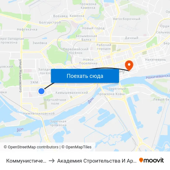 Коммунистический Пр. to Академия Строительства И Архитектуры Дгту map
