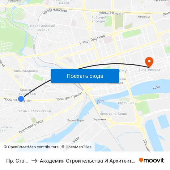 Пр. Стачки to Академия Строительства И Архитектуры Дгту map