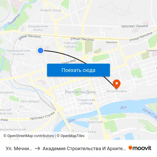 Ул. Мечникова to Академия Строительства И Архитектуры Дгту map