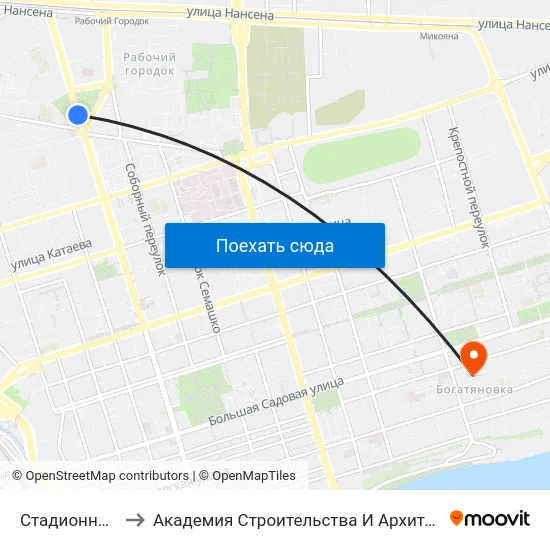 Стадионная Ул. to Академия Строительства И Архитектуры Дгту map