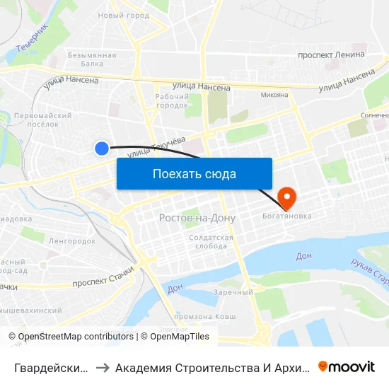 Гвардейский Пер. to Академия Строительства И Архитектуры Дгту map