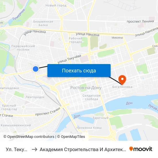 Ул. Текучева to Академия Строительства И Архитектуры Дгту map