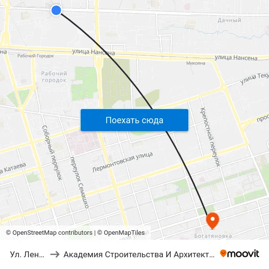Ул. Ленина to Академия Строительства И Архитектуры Дгту map