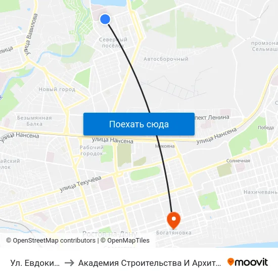 Ул. Евдокимова to Академия Строительства И Архитектуры Дгту map