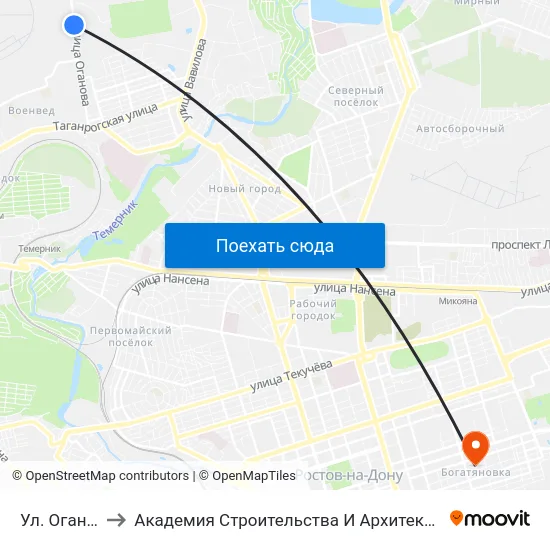 Ул. Оганова to Академия Строительства И Архитектуры Дгту map
