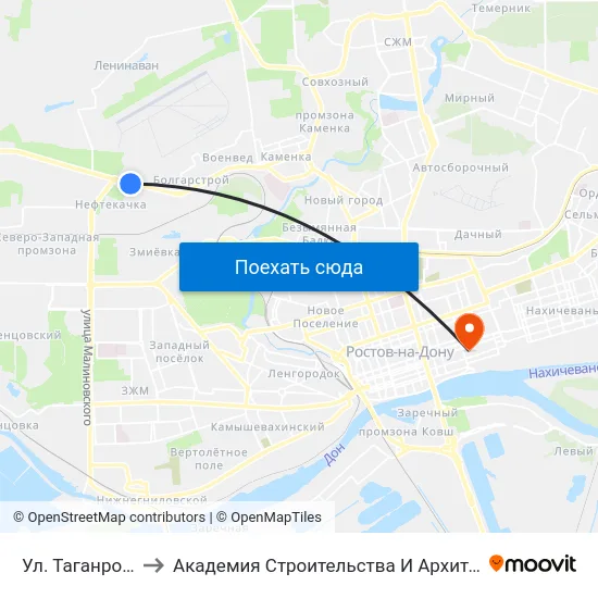 Ул. Таганрогская to Академия Строительства И Архитектуры Дгту map