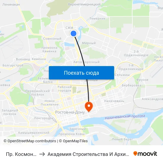 Пр. Космонавтов to Академия Строительства И Архитектуры Дгту map