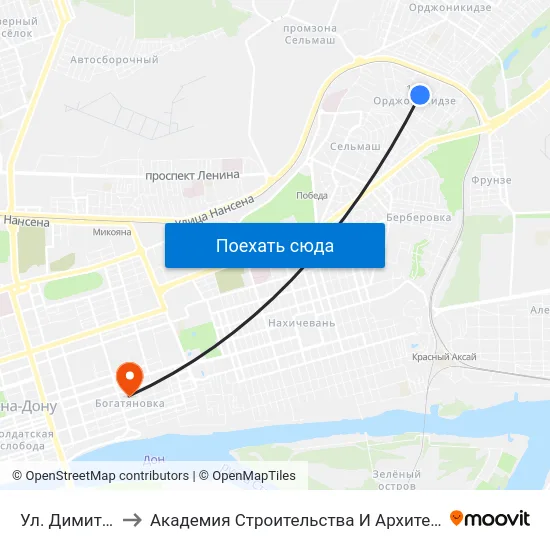 Ул. Димитрова to Академия Строительства И Архитектуры Дгту map