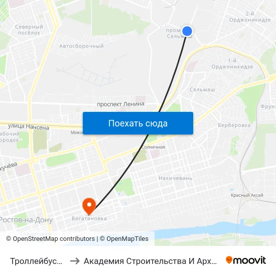 Троллейбусная Ул. to Академия Строительства И Архитектуры Дгту map