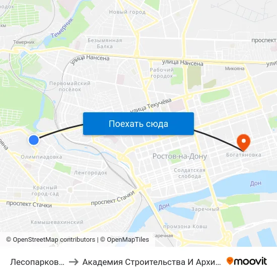 Лесопарковая Ул. to Академия Строительства И Архитектуры Дгту map