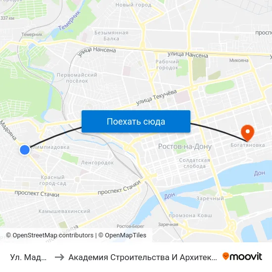 Ул. Мадояна to Академия Строительства И Архитектуры Дгту map